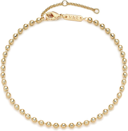 Valloey Rover Women Handmade Dainty Anklet Silver 14K Gold Plated Bead Boho Beach Rhinestone Foot Chain Adjustable Ankle Bracelet for Women Apparel & Accessories > Jewelry > Anklets Valloey Rover Matte  
