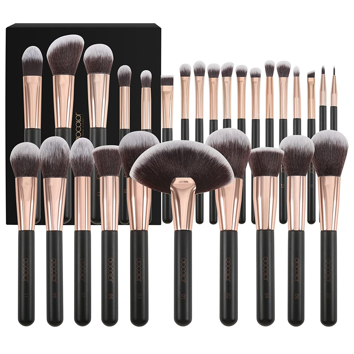 Docolor Makeup Brushes 32 Piece Period Red Professional Makeup Brush Set Premium Gift Kabuki Foundation Blending Face Powder Blush Contour Eye Shadows Eyebrow Eyeliner Make up Tools Kit Health & Beauty > Personal Care > Cosmetics > Cosmetic Tools > Makeup Tools Docolor Black/Golden  