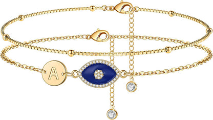Layered Gold Anklets for Women, 14K Real Gold Plated Box Chain Ankle Bracelets for Women Dainty Evil Eye Anklets Layered Initial Anklets for Women Summer Jewelry Foot Bracelets for Women Apparel & Accessories > Jewelry > Anklets IEFWELL A  