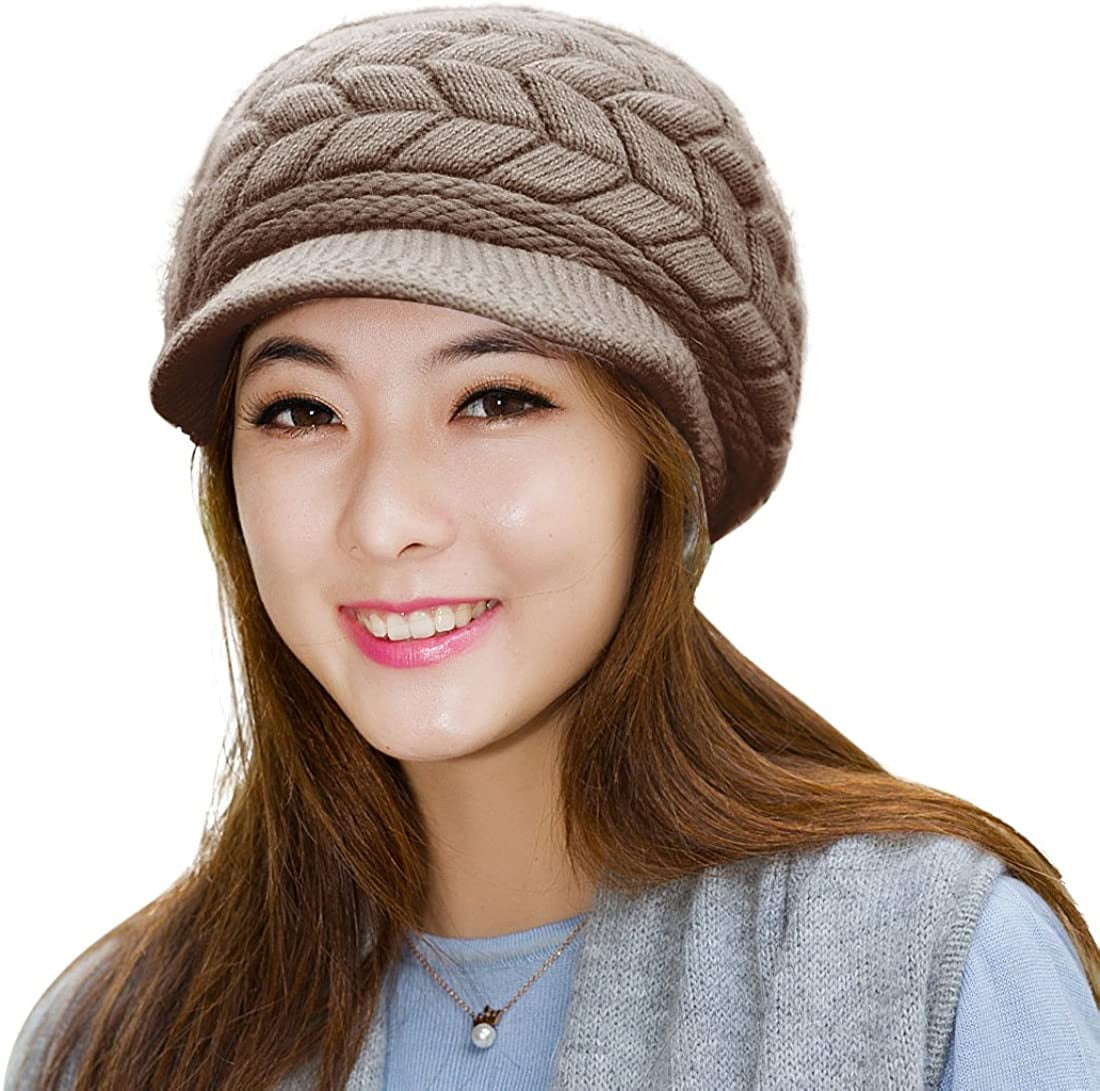 HINDAWI Women Winter Warm Knit Hat Wool Snow Ski Caps with Visor Apparel & Accessories > Clothing Accessories > Hats HINDAWI Coffee  