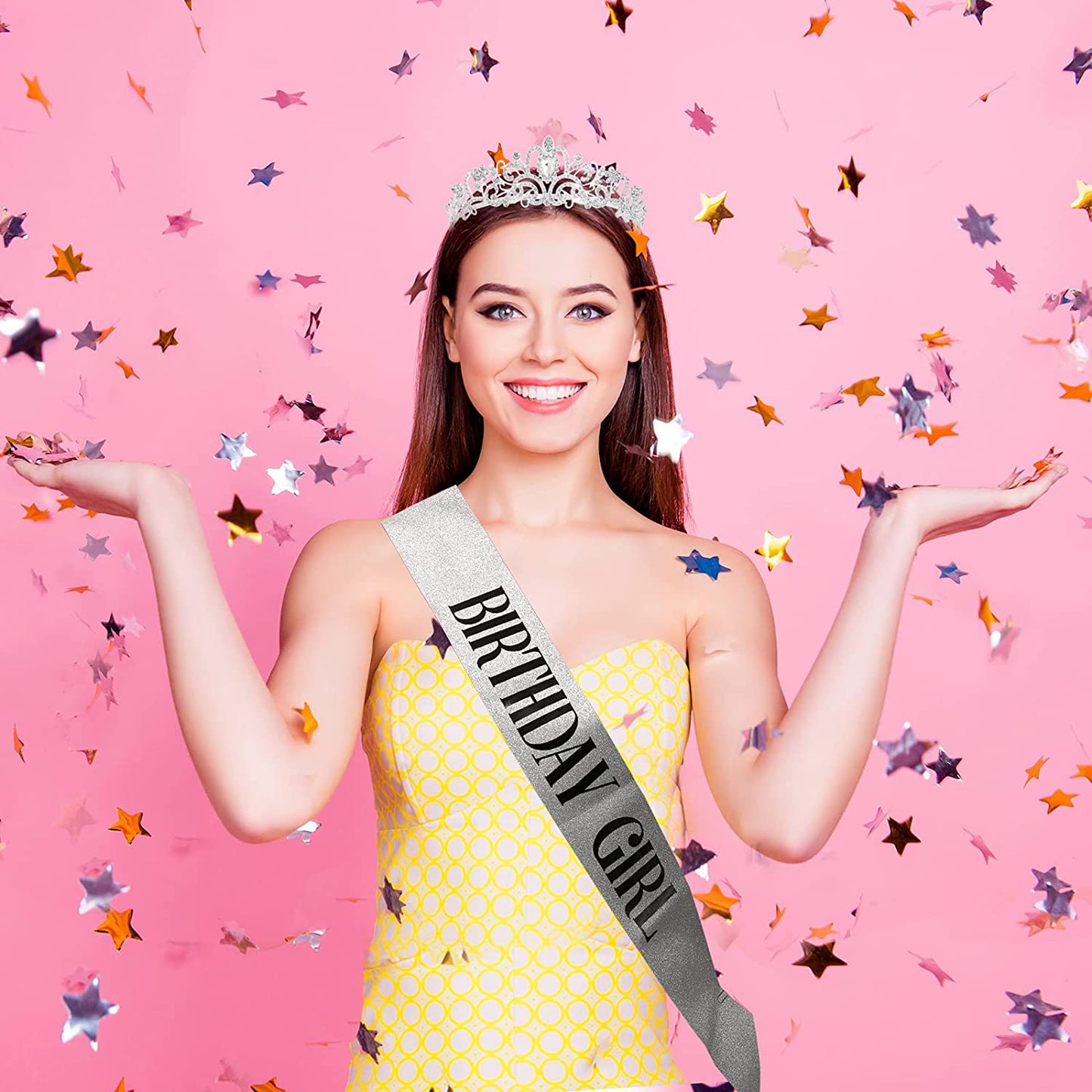 Birthday Girl Sash and Tiara for Women - LETSCARE Birthday Sash & Rhinestone Crown with Comb, Gift Kit for Birthday Decorations & Party Favors(Sliver) Apparel & Accessories > Clothing Accessories > Sashes LetsCare   