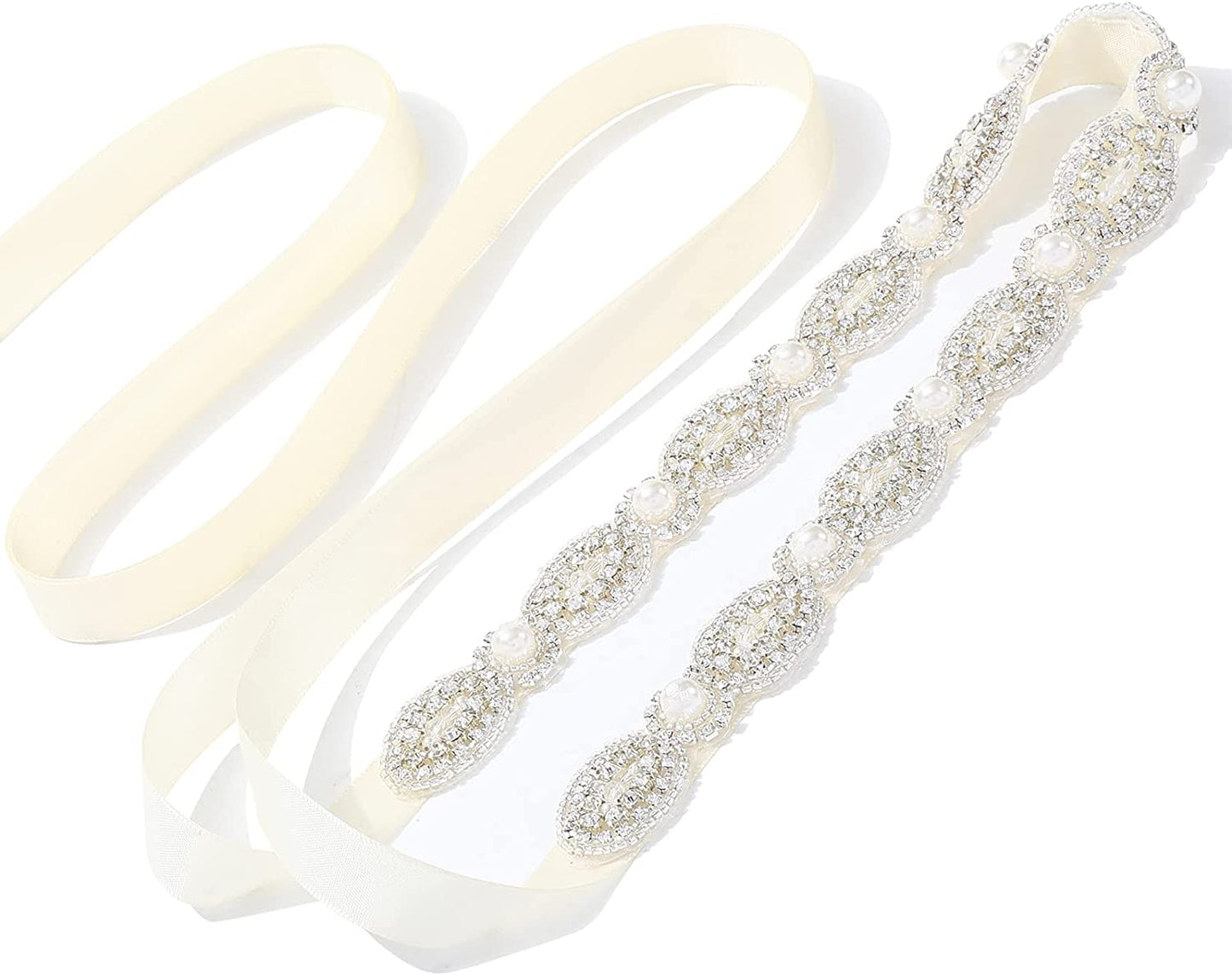 AWAYTR Bridal Rhinestone Wedding Belt - Silver Rhinestone Belts for Women Formal Evening Dress Apparel & Accessories > Clothing Accessories > Belts AWAYTR Style 1-ivory  