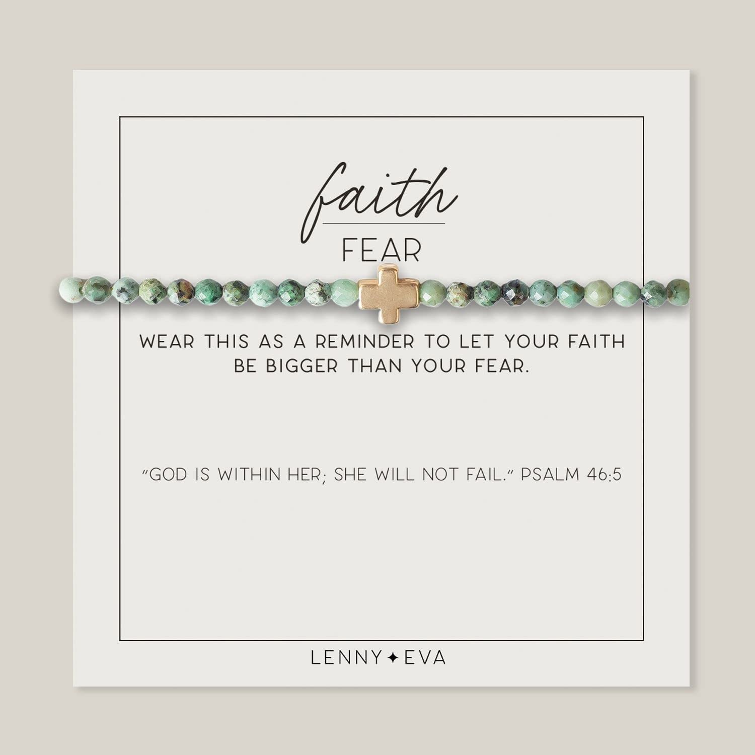 Lenny & Eva Faith over Fear Cross Stretchable Bracelets for Women, Inspirational Jewelry with Message on Card Apparel & Accessories > Jewelry > Bracelets Lenny & Eva African Turquoise-Gold Bracelet 