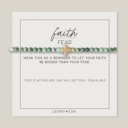 Lenny & Eva Faith over Fear Cross Stretchable Bracelets for Women, Inspirational Jewelry with Message on Card Apparel & Accessories > Jewelry > Bracelets Lenny & Eva African Turquoise-Gold Bracelet 