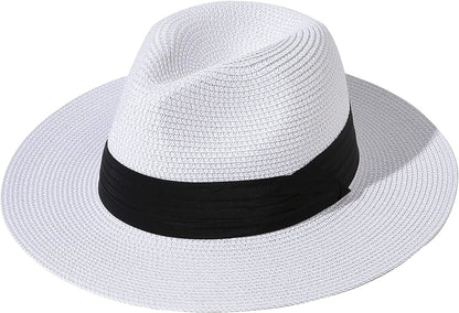 JOYEBUY Womens UPF50 Foldable Summer Straw Hat Wide Brim Fedora Sun Beach Hat Apparel & Accessories > Clothing Accessories > Hats JOYEBUY White  