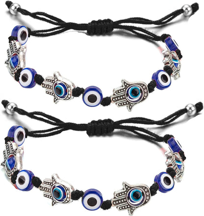 Handmade String Evil Eye Bracelet for Women Men Girls Boys Black Red Thread Adjustable Bracelets Minimalist Jewelry Apparel & Accessories > Jewelry > Bracelets kelistom multi-eyes black-2pcs  