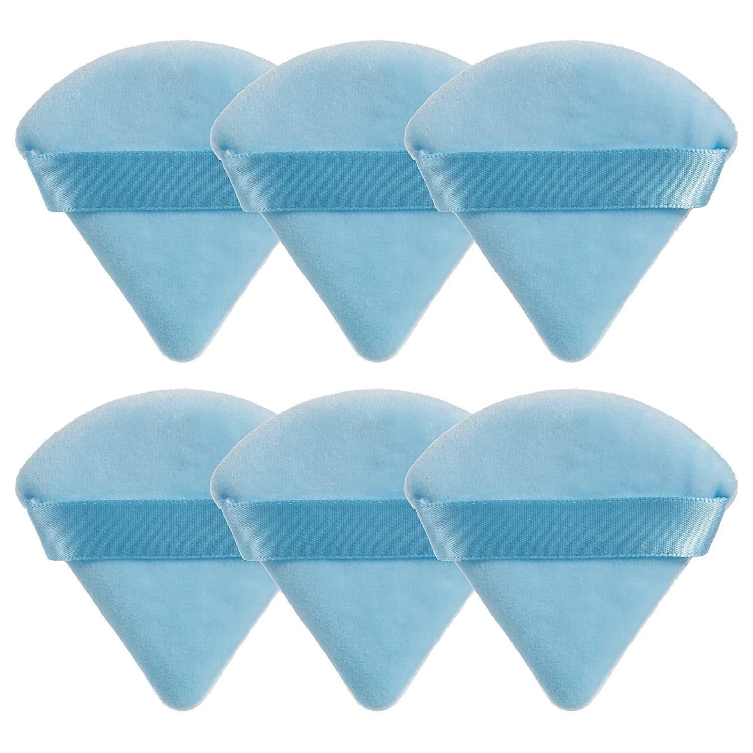 MOTZU 6 Pieces Pure Cotton Powder Puff, Made of Cotton Velour in Triangle Wedge Shape Designed for Contouring, under Eyes and Corners, 2.76 Inch Normal Size, with Strap, Makeup Tool for Cosmetic Health & Beauty > Personal Care > Cosmetics > Cosmetic Tools > Makeup Tools MOTZU Blue  