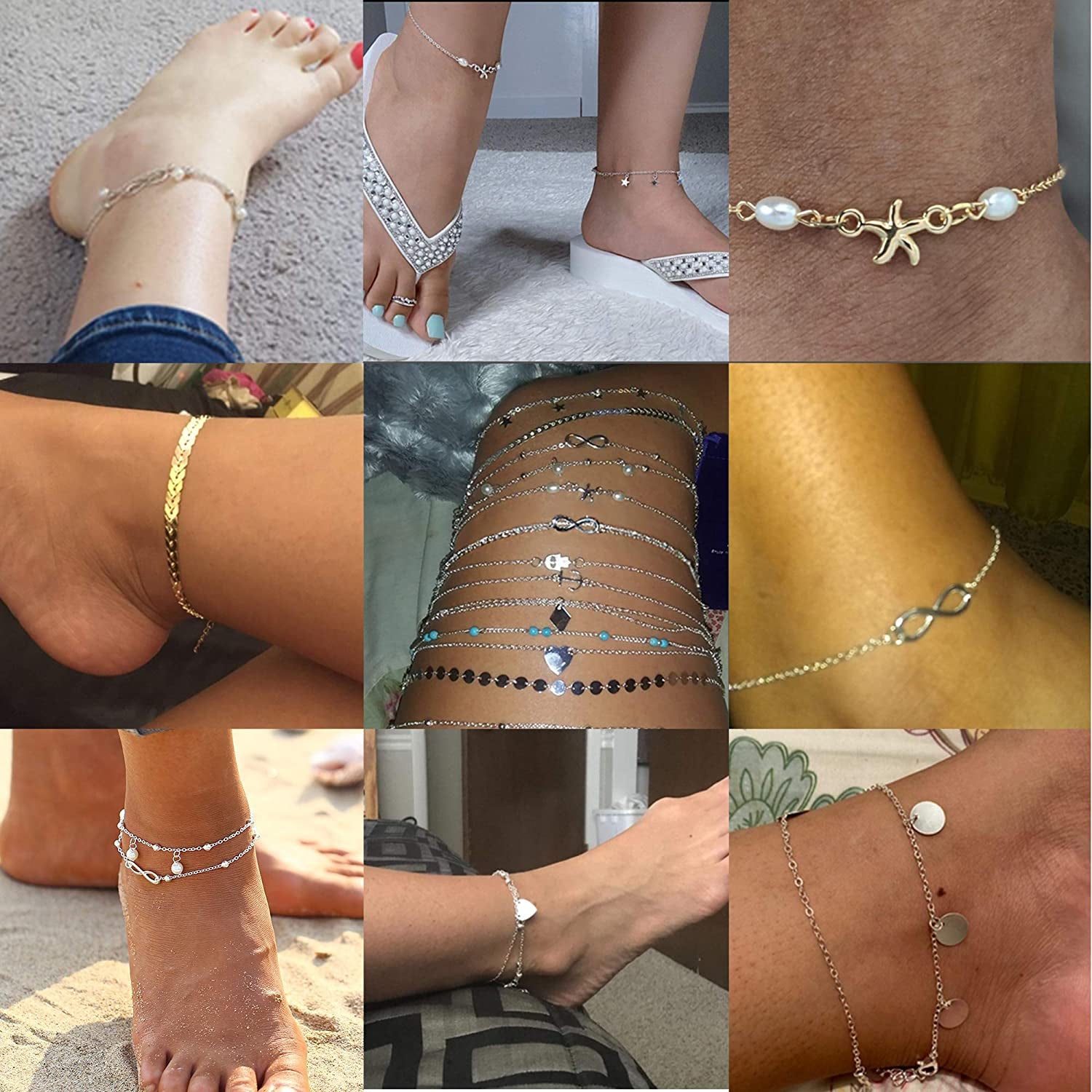 LOYALLOOK 20Pcs Ankle Bracelets for Women Adjustable Beach Anklet Set Star Heart Turtle Infinite Anklets Apparel & Accessories > Jewelry > Anklets LOYALLOOK   