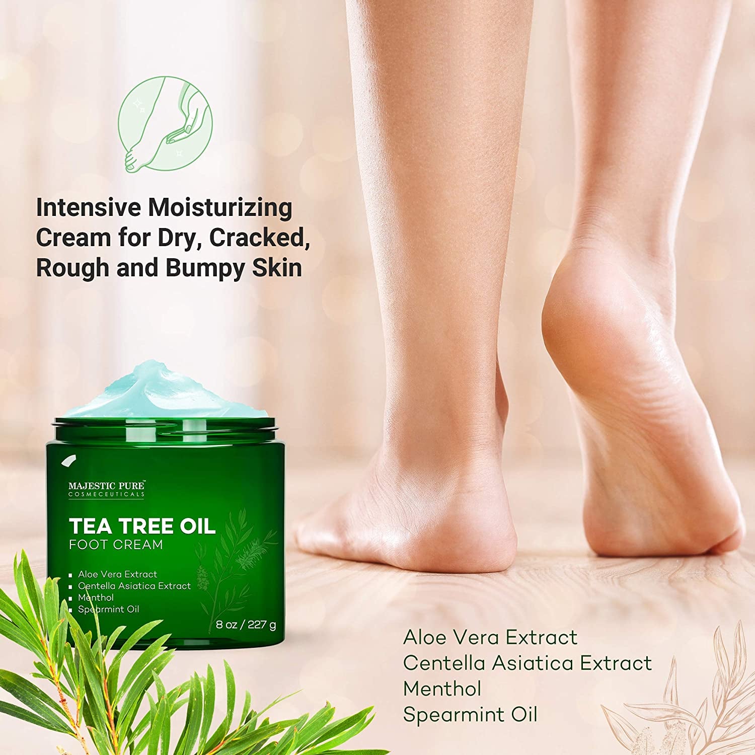MAJESTIC PURE Athletes Foot Cream with Tea Tree Oil, Aloe & Spearmint - Hydrates, Softens & Conditions Dry Cracked Feet, Heel and Calluses,- Helps Soothe Irritated Skin - 8 Oz Health & Beauty > Personal Care > Foot Care MAJESTIC PURE   