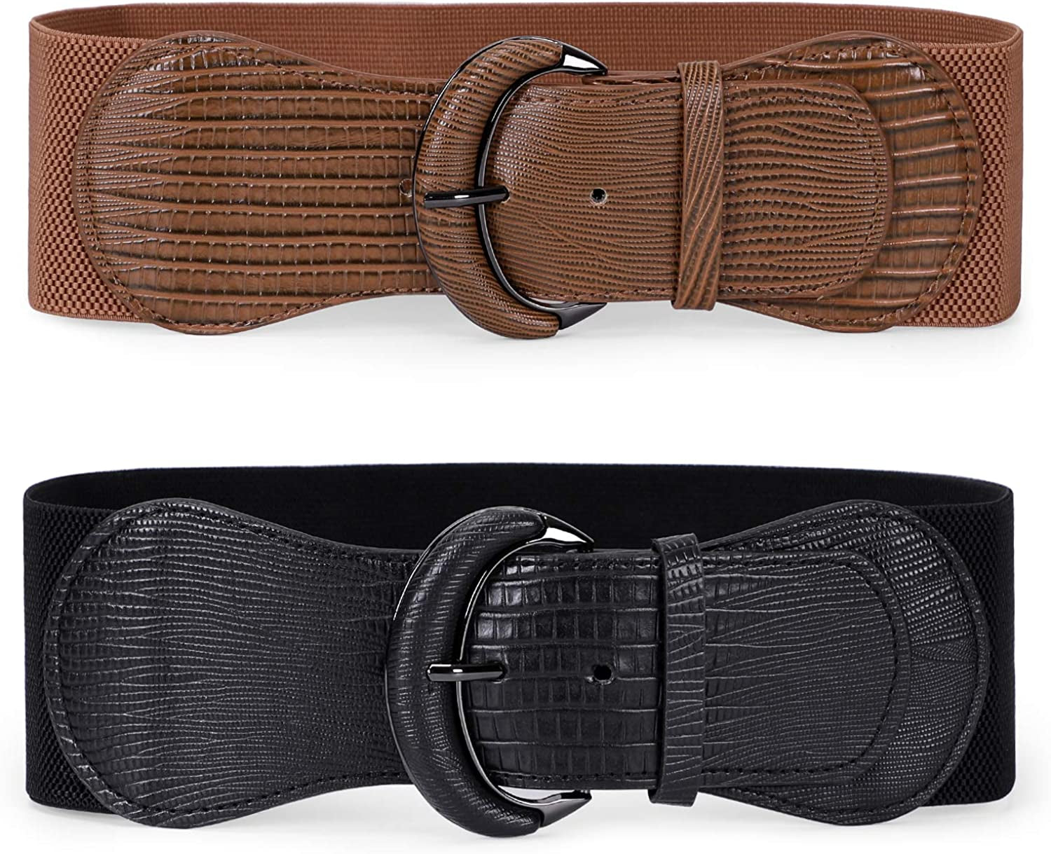 JASGOOD Women Stretchy Wide Waist Belt for Dress Ladies Elastic Belt Hook Buckle Apparel & Accessories > Clothing Accessories > Belts KYLIE MAX C-black+brown Suit for size 31"-36" 