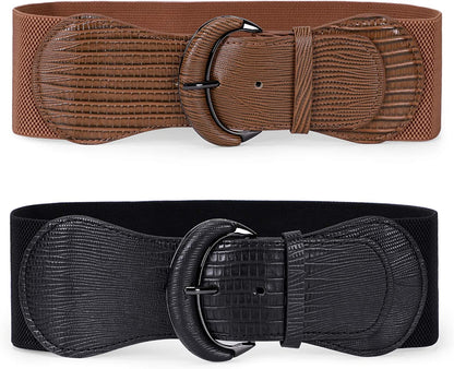 JASGOOD Women Stretchy Wide Waist Belt for Dress Ladies Elastic Belt Hook Buckle Apparel & Accessories > Clothing Accessories > Belts KYLIE MAX C-black+brown Suit for size 31"-36" 