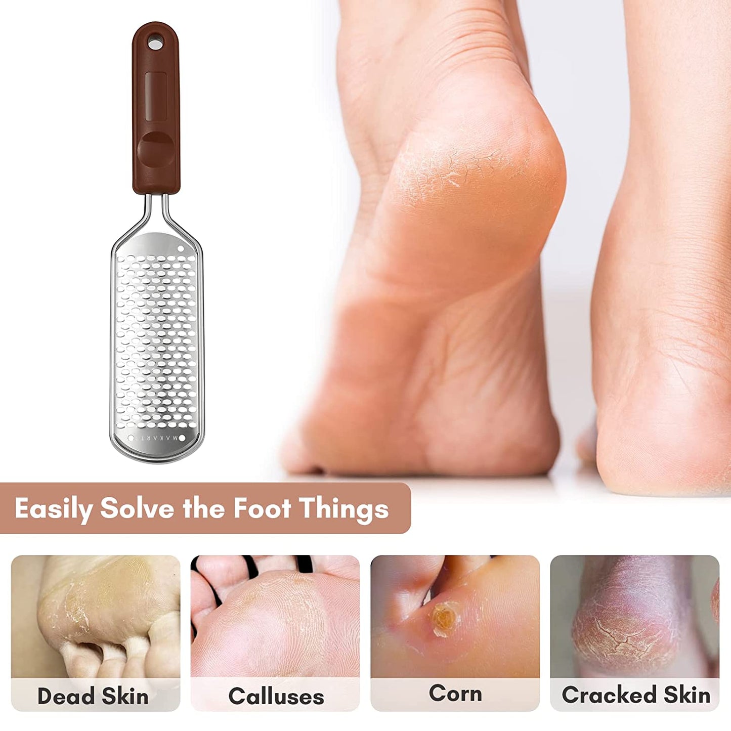 Makartt Callus Remover for Feet Metal Foot Rasp File Professional Colossal Stainless Steel Foot Scrubber Dead Skin Remover Pedicure Supplies for Foot Care, Can Be Used on Both Dry and Wet Feet Health & Beauty > Personal Care > Foot Care Makartt   