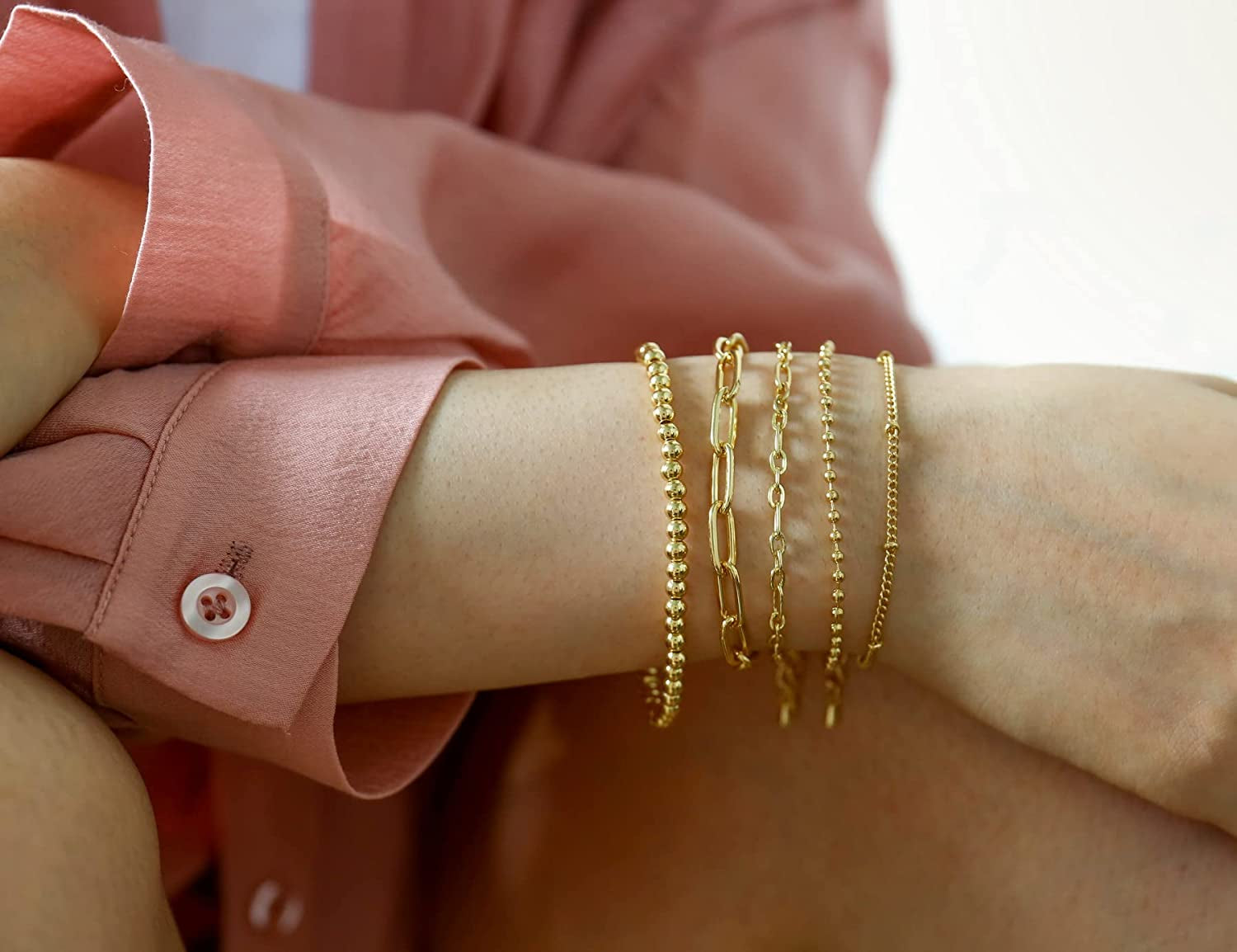 Gold Chain Bracelet Sets for Women Girls 14K Gold Plated Dainty Link Paperclip Bracelets Stake Adjustable Layered Metal Link Bracelet Set Fashion Jewelry Apparel & Accessories > Jewelry > Bracelets CONRAN KREMIX   