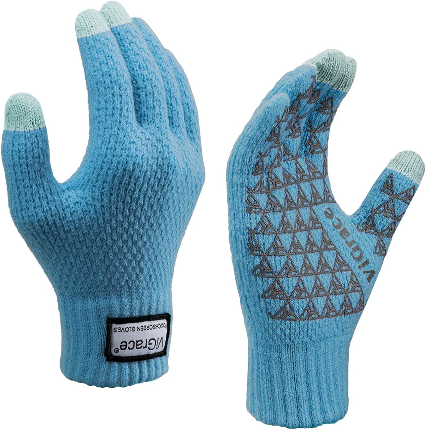 Winter Warm Touchscreen Gloves for Men and Women Touch Screen Fleece Lined Knit Anti-Slip Wool Glove Apparel & Accessories > Clothing Accessories > Gloves & Mittens ViGrace Blue Large 