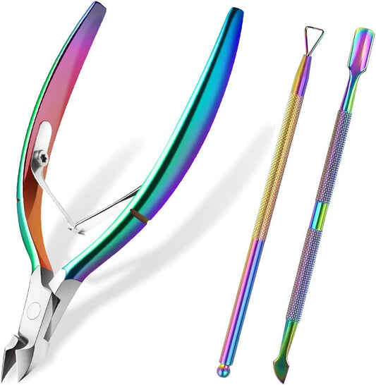 Cuticle Trimmer with Cuticle Pusher, JUNHCZOY Cuticle Remover Cuticle Nippers Professional Stainless Steel Cuticle Cutter Clippers Manicure Pedicure Tools for Fingernails and Toenails Health & Beauty > Personal Care > Cosmetics > Cosmetic Tools > Nail Tools JUNHCZOY   