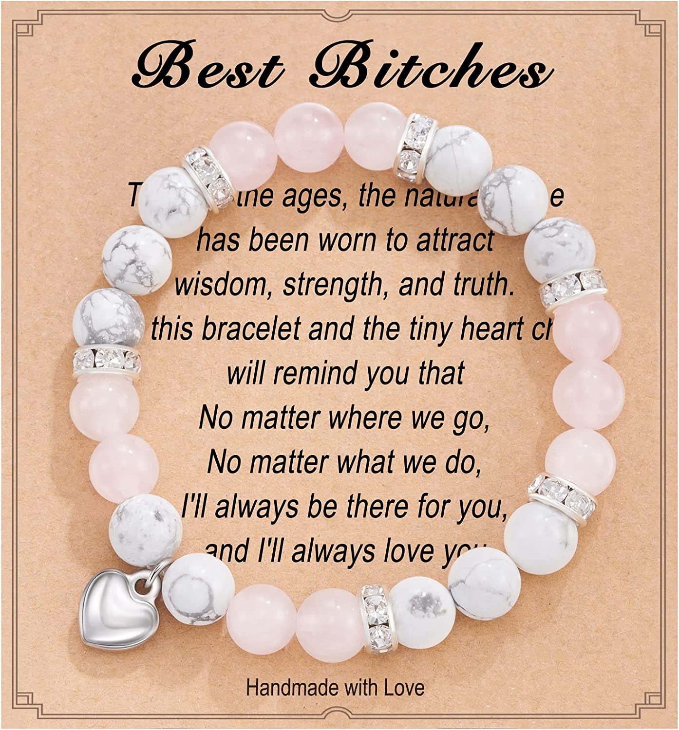 HGDEER Natural Stone Friendship Bracelet, Meaningful Gifts for Women Girls with Gift Message Card Apparel & Accessories > Jewelry > Bracelets HGDEER Bitches - Pink&White  