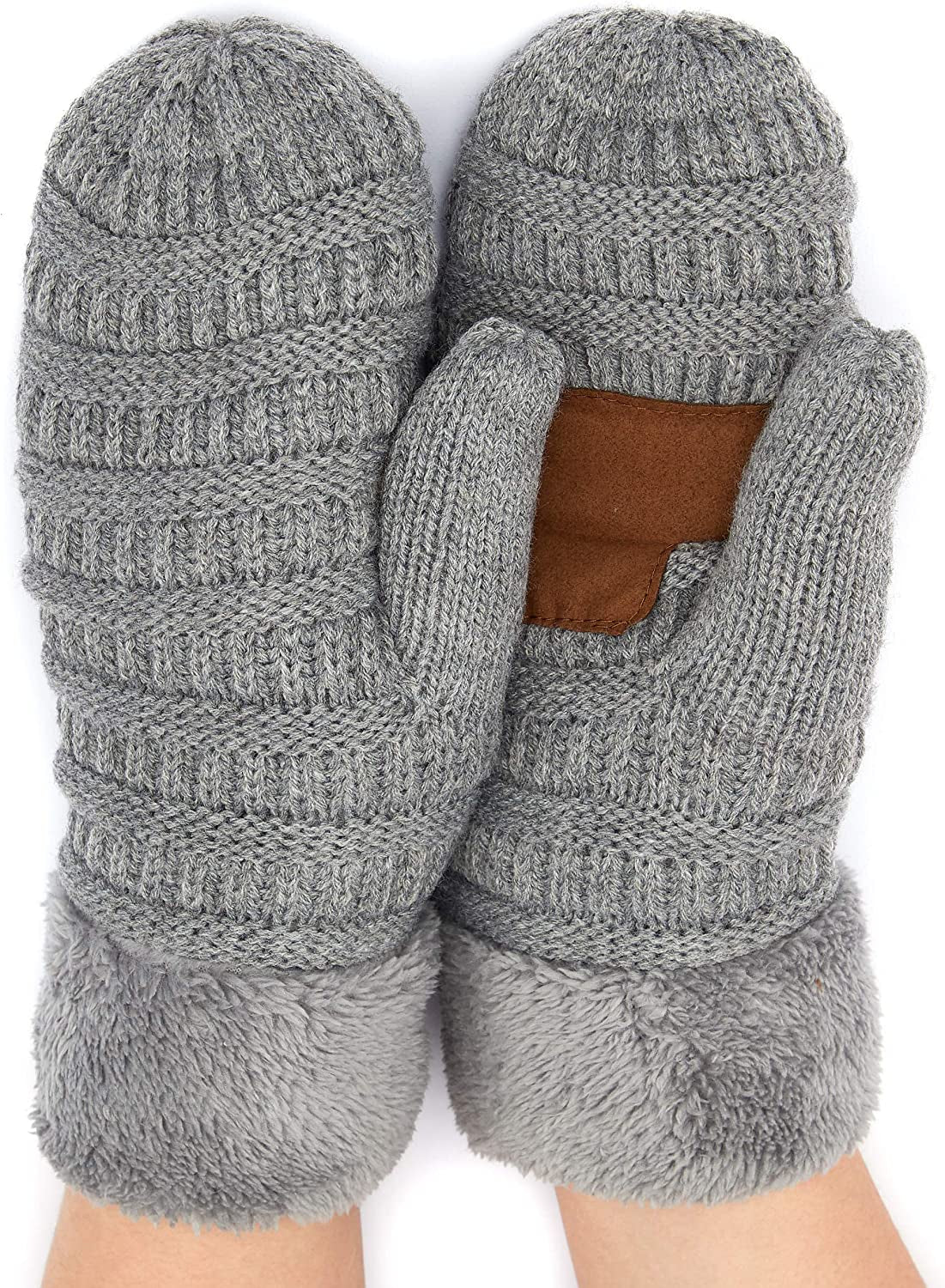 C.C Women Thick Knit Faux Fur Sherpa Fleece Lined Warm Winter Gloves Mittens (CG-36)(MT-008,25,715,816,1816,6245) Apparel & Accessories > Clothing Accessories > Gloves & Mittens C.C Lt. Mel. Grey -Thick Solid  