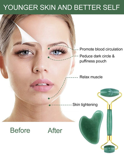 Guasha Tool for Face, Jade Roller Gua Sha Massage Tool Set, Beauty Facial Skin Care Massager for Muscle Relaxing and Wrinkles Relieve - Green Natural Jade Stone Health & Beauty > Personal Care > Cosmetics > Cosmetic Tools > Skin Care Tools KNQZE   
