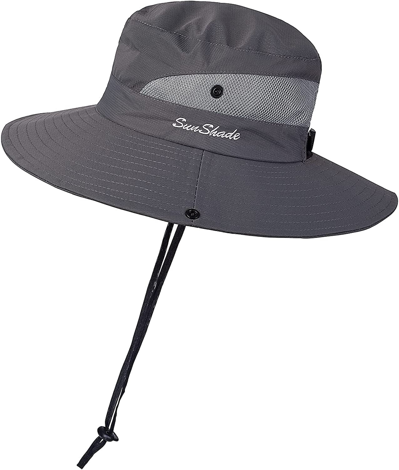 ROYAL MATRIX Womens Ponytail Sun Hats Outdoor Bucket Hat UV Protection Fishing Hats Wide Brim Windproof Foldable Beach Hat Apparel & Accessories > Clothing Accessories > Hats ROYAL MATRIX Pure Grey  