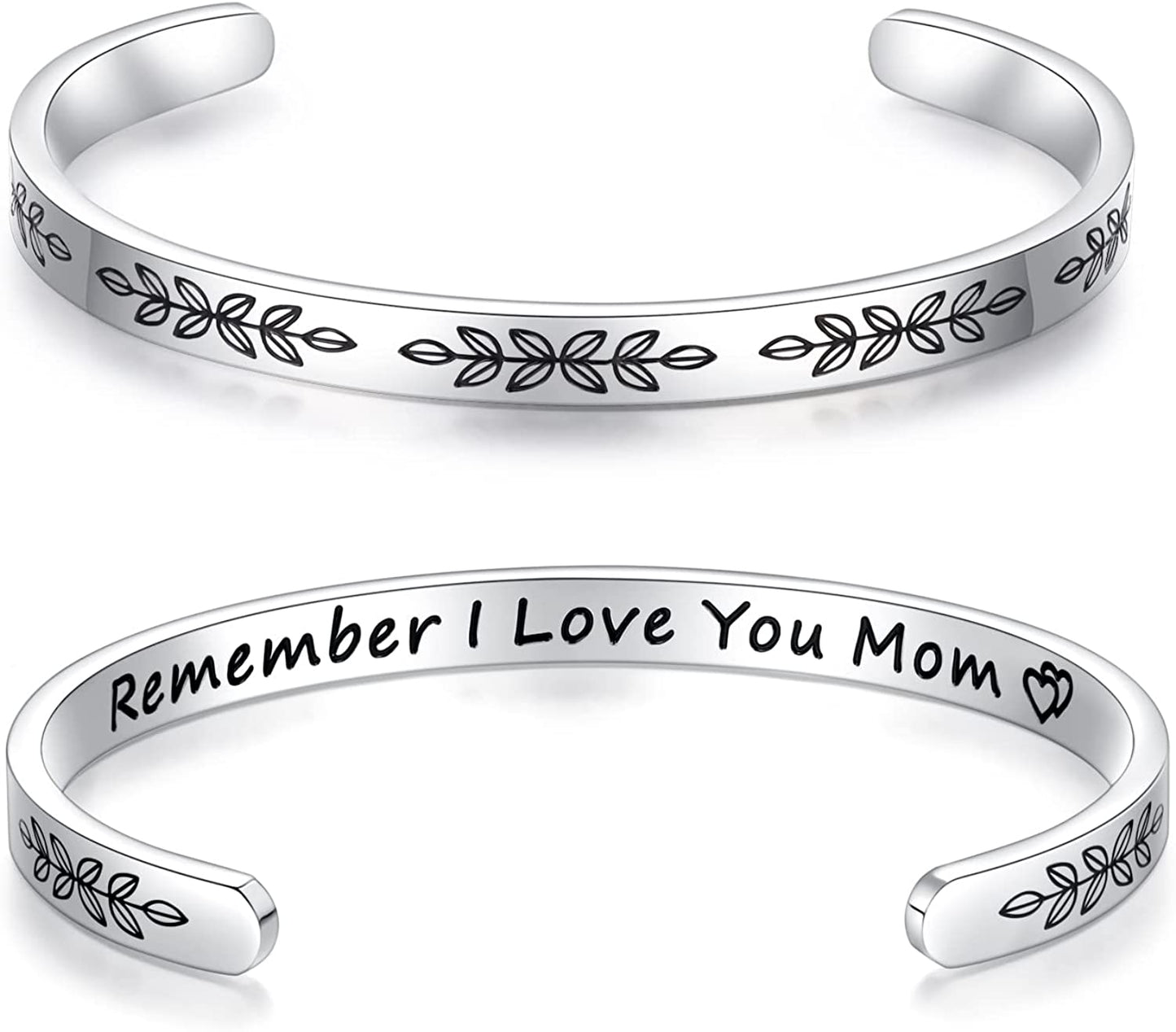 Aryahozel Motivational Cuff Bracelet for Women Girls, Personalized Jewelry Gifts for Her Daughter Mom Sister Niece Best Friends, Engraved Different Sayings Apparel & Accessories > Jewelry > Bracelets AryaHozel Mom gifts-Remember I Love You Mom  