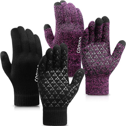 Winter Gloves for Women and Men 1/2/3 Pairs,Upgraded Touch Screen Gloves,Anti-Slip Silicone Gel- Thermal Soft Wool Lining Apparel & Accessories > Clothing Accessories > Gloves & Mittens COOYOO 03-2 Pairs(black/Rose Red) X-Large 