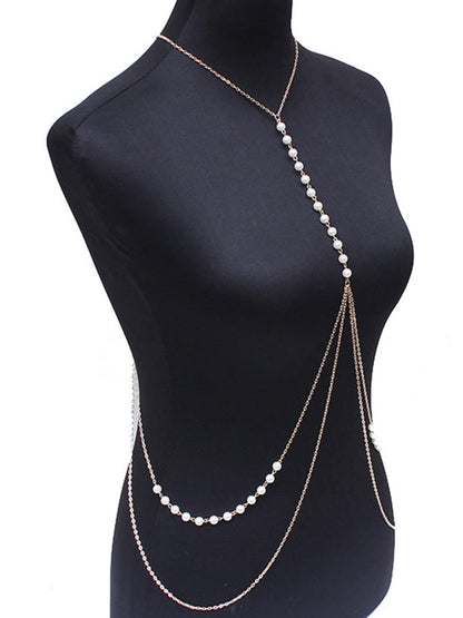 Cosydays Boho Pearl Body Chain Gold Layered Chest Chains Necklace Belly Chain Beach Bikini Chains Waist Nightclub Body Chain Jewelry for Women and Girls Apparel & Accessories > Jewelry > Body Jewelry COSYDAYS   