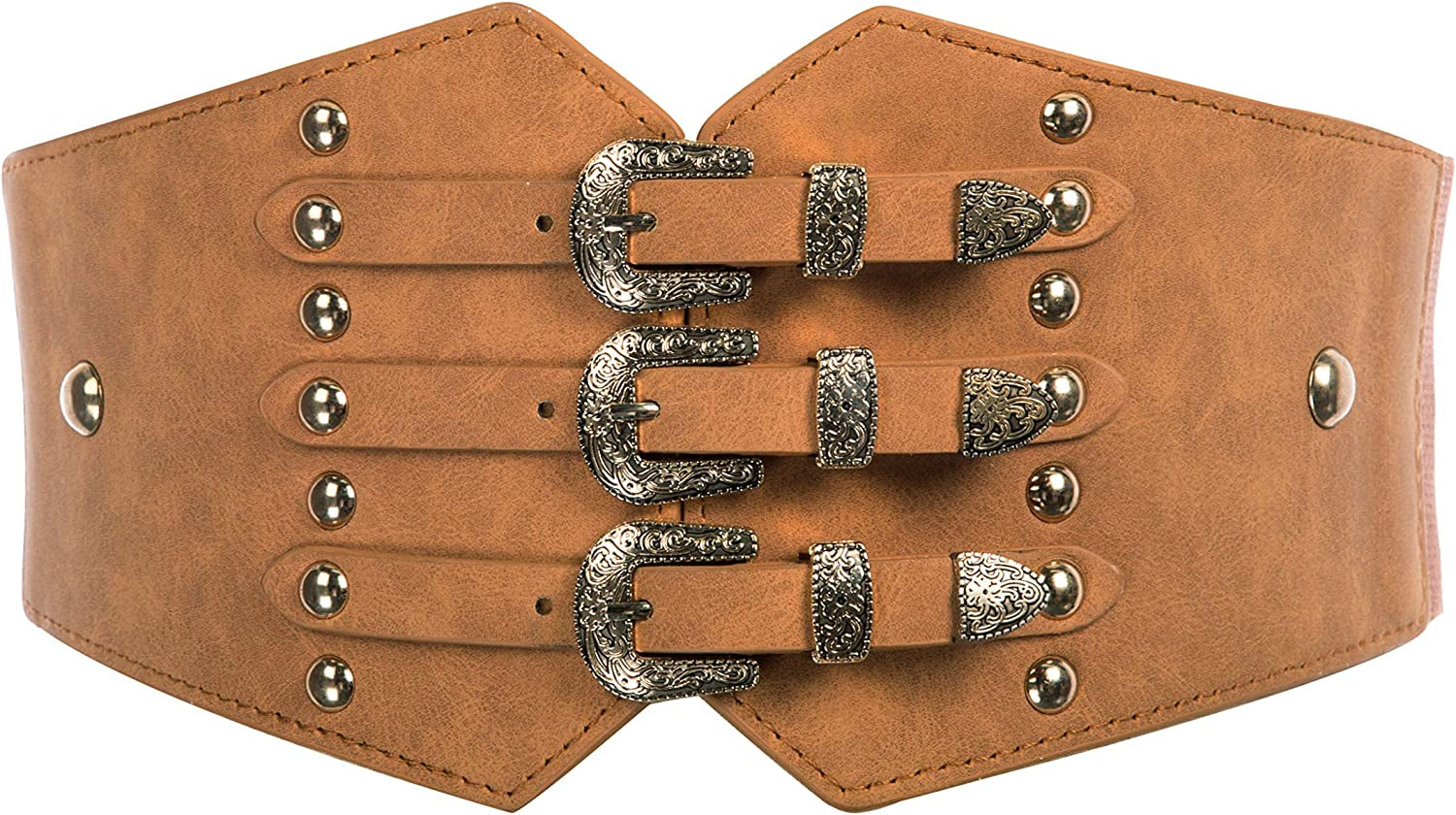 SCARLET DARKNESS Vintage Classic Cincher Wide Belt Elastic Leather Waist Belt Apparel & Accessories > Clothing Accessories > Belts Scarlet Darkness Brown Small 