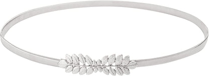 GRACE KARIN Women Skinny Metal Cinch Belt Gold Waistband Elastic Waist Belt CL633 Apparel & Accessories > Clothing Accessories > Belts GRACE KARIN Silver-leaf Large 