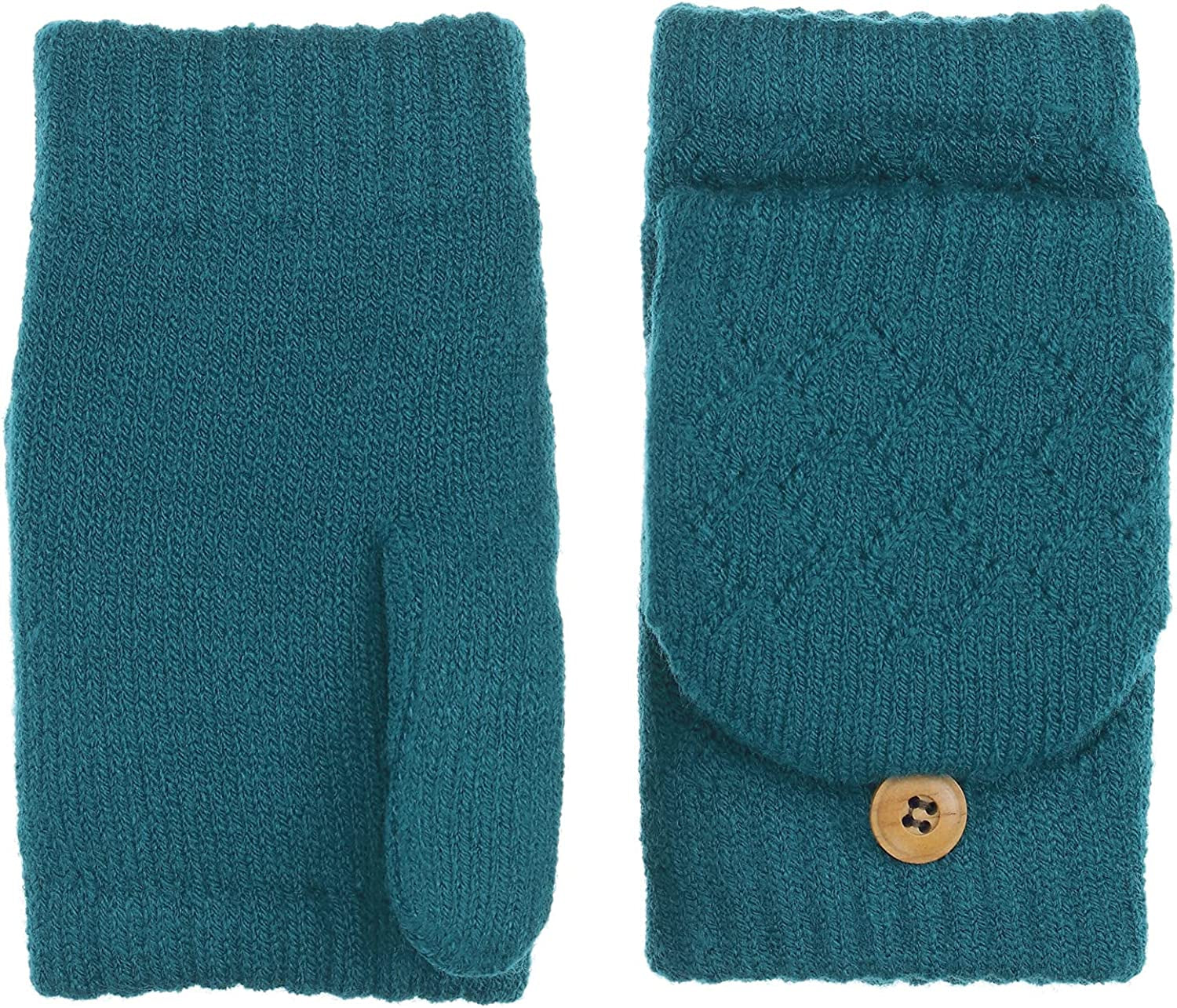 BYOS Women'S Winter Cozy Diamond Pattern Fleece Lined Flip Top Convertible Knit Gloves Mittens Apparel & Accessories > Clothing Accessories > Gloves & Mittens Be Your Own Style Peacock Blue  