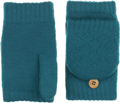BYOS Women'S Winter Cozy Diamond Pattern Fleece Lined Flip Top Convertible Knit Gloves Mittens Apparel & Accessories > Clothing Accessories > Gloves & Mittens Be Your Own Style Peacock Blue  