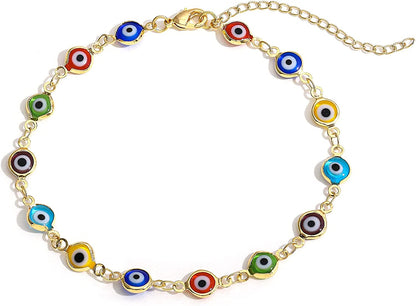 SLOONG Evil Eye Anklet Bracelet for Women Girls 14K Gold Plated Beach Foot Anklet Bracelet Summer Jewelry Beads Anklet Set, Adjustabe Size Apparel & Accessories > Jewelry > Anklets SLOONG Eye Beads  