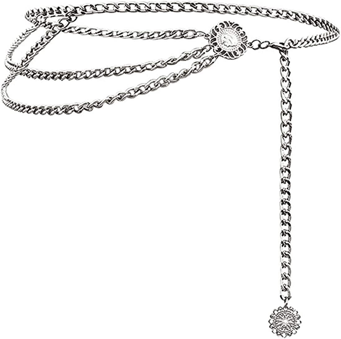 Glamorstar Multilayer Metal Waist Chain Dress Belts Metal Belt for Women Apparel & Accessories > Clothing Accessories > Belts Glamorstar Silver Medium(110cm/43.3in) 
