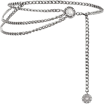 Glamorstar Multilayer Metal Waist Chain Dress Belts Metal Belt for Women Apparel & Accessories > Clothing Accessories > Belts Glamorstar Silver Medium(110cm/43.3in) 
