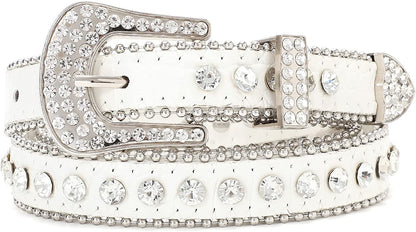 Men Women Fashion Rhinestone Belt SUOSDEY Western Cowgirl Bling Studded Design Leather Diamond Belt for Jeans Dress Apparel & Accessories > Clothing Accessories > Belts SUOSDEY 14:white M：fits waist size 33''-37'' 