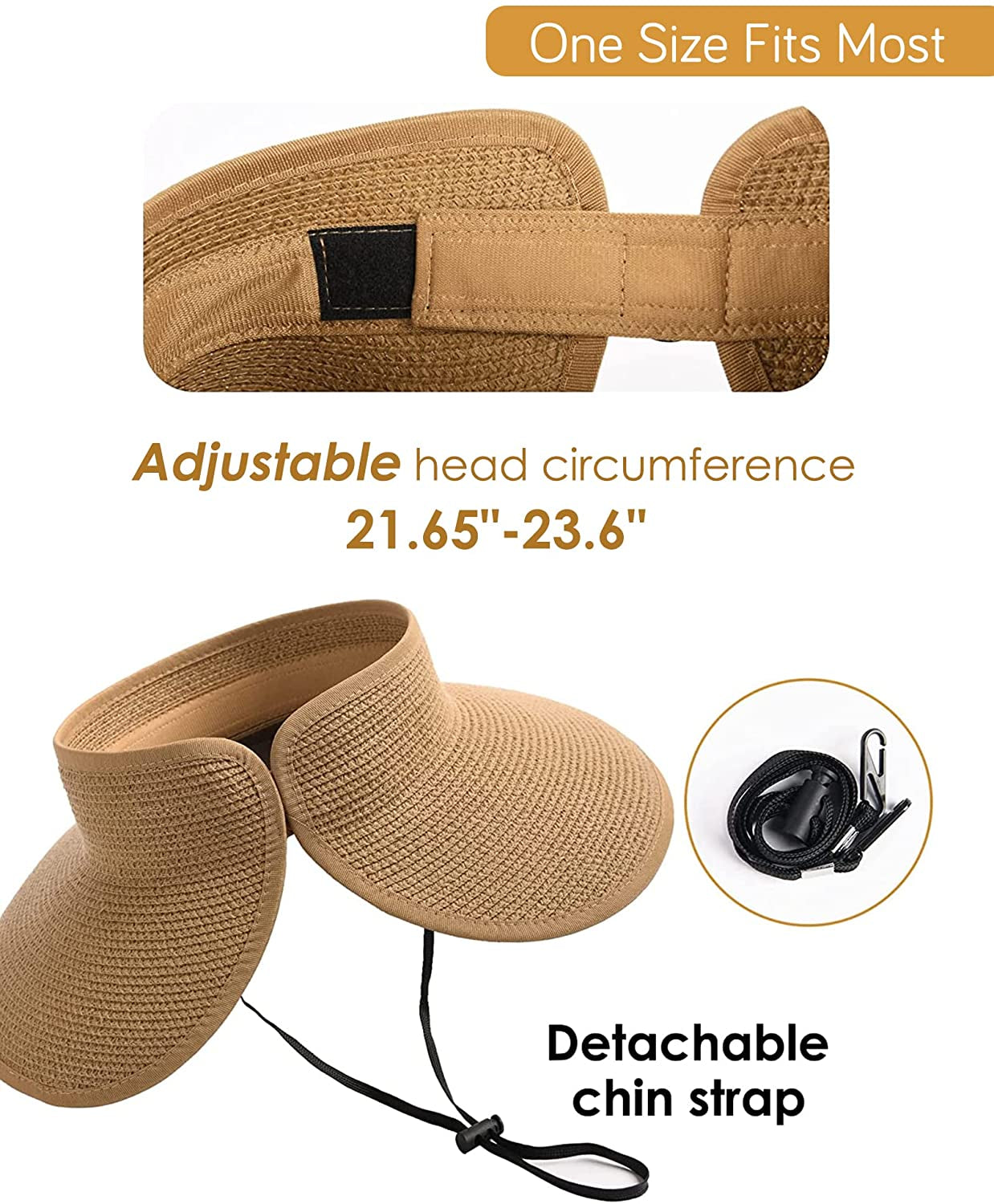FURTALK Sun Visor Hats for Women Wide Brim Straw Roll up Ponytail Summer Beach Hat UV UPF Packable Foldable Travel Apparel & Accessories > Clothing Accessories > Hats KYLIE MAX   