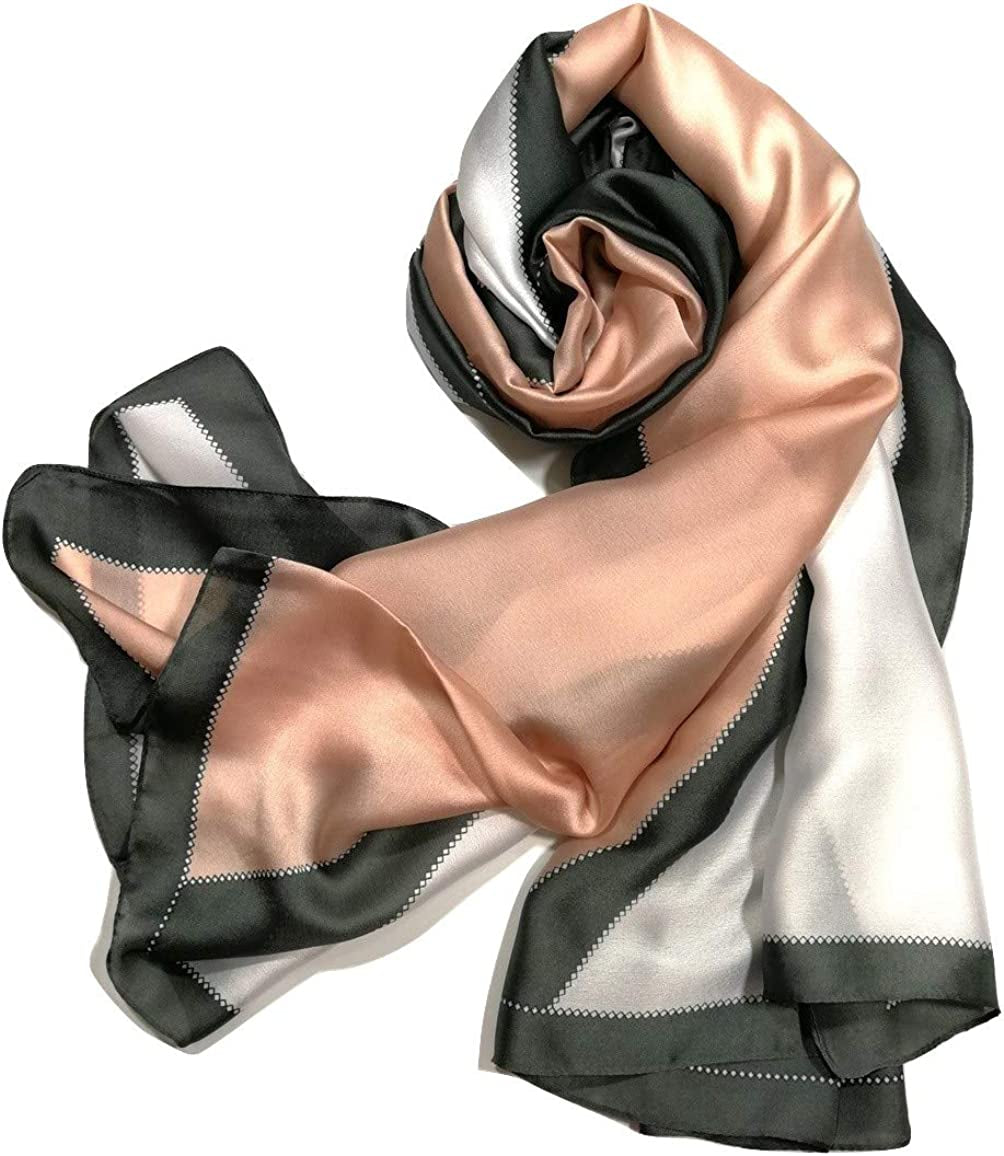 Shanlin Silk Feel Long Satin Patterned & Solid Color Scarves for Women in Gift Box Apparel & Accessories > Clothing Accessories > Scarves & Shawls Shanlin Grey-white-pink  