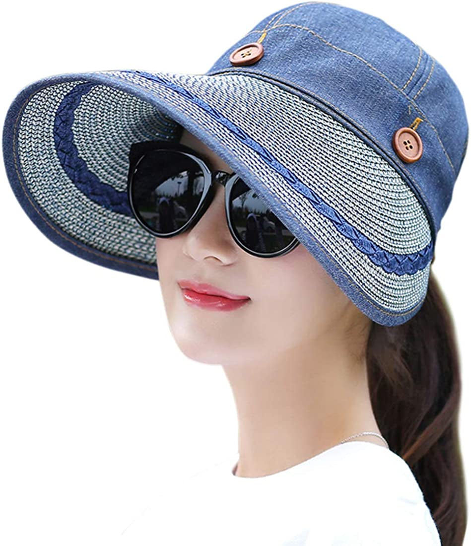 Muryobao Women'S Reversible 2-In-1 Wide Brim Floppy Hat UV Protection Hats for Beach Glof Apparel & Accessories > Clothing Accessories > Hats Muryobao Cowboy Blue  