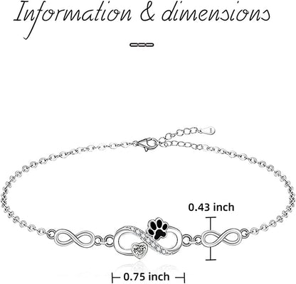 Paw Print Anklet S925 Sterling Silver Infinity Heart Puppy Dog Cat Ankle Bracelets for Women Girls Beach Pet Barefoot Paws Hawaiian Boho Cute Adjustable Anklets Mothers Day Gifts Apparel & Accessories > Jewelry > Anklets Fenthring   