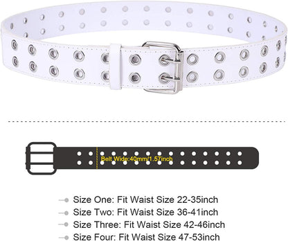 Double Grommet PU Leather Belt for Women/Men Punk Metal Jean Belt Wide 1.5 Inch Apparel & Accessories > Clothing Accessories > Belts XZQTIVE   
