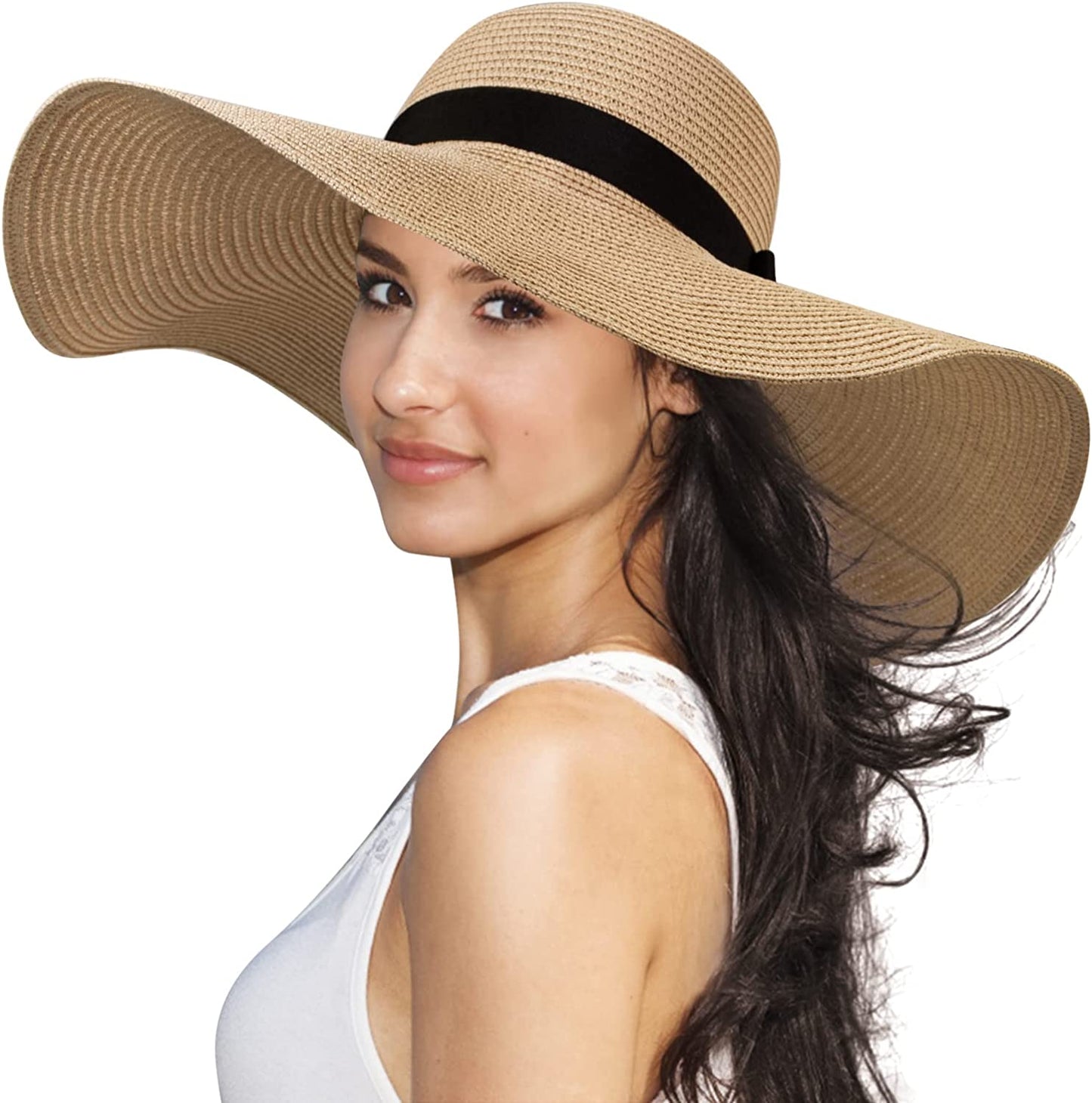 Sun Hats for Women Wide Brim Summer Beach Hats for Women Foldable Travel Straw UV Protection Apparel & Accessories > Clothing Accessories > Hats Sierry C1-beige  