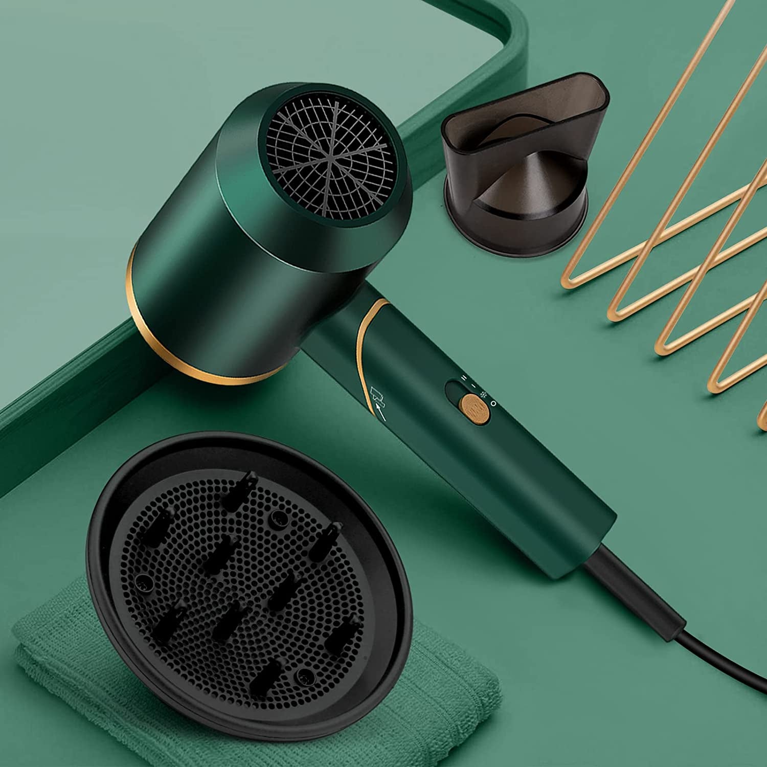 PAHETAWA Hair Dryer,1800W Travel Hair Dryer with Folding Handle, Fast Drying Compact Ionic Blow Dryer with Diffuser&Nozzle, Reduce Frizz Hair Care, Low Noise Lightweight for Home&Travel Use(Green) Health & Beauty > Personal Care > Hair Care PAHETAWA Green  