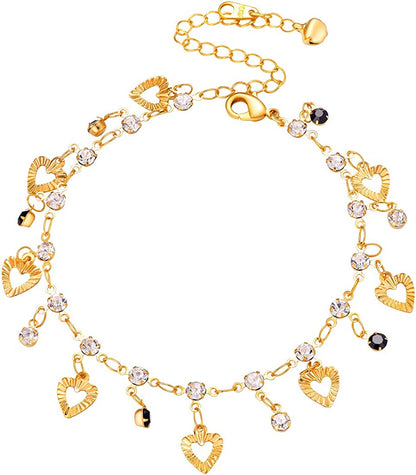 Women Girls Barefoot Jewelry 18K Gold or Rose Gold Stainless Steel Heart / Rope / Figaro / Cuban Chain Anklet Foot Bracelet, 25-30 CM Long Apparel & Accessories > Jewelry > Anklets U7 Jewelry 10. Black Heart  