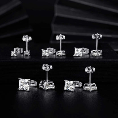 MDFUN 18K White Gold Plated Princess Cut Clear Cubic Zirconia Stud Earring Pack of 5 Pairs Apparel & Accessories > Jewelry > Earrings MDFUN   