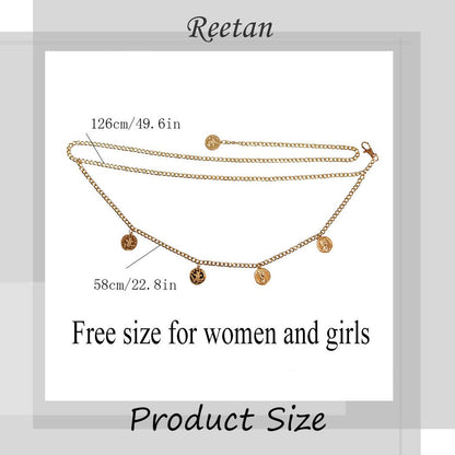 Reetan Boho Layered Body Chain Gold Coin Waist Chains Rave Party Body Jewelry Accessories for Women and Girls Apparel & Accessories > Jewelry > Body Jewelry REETAN   