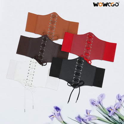 Corset Belt for Women Lace up Elastic Leather Waist Corset Tied Waspie Belt for Renaissance Pirate Halloween Costume Apparel & Accessories > Clothing Accessories > Belts WOWOGO   