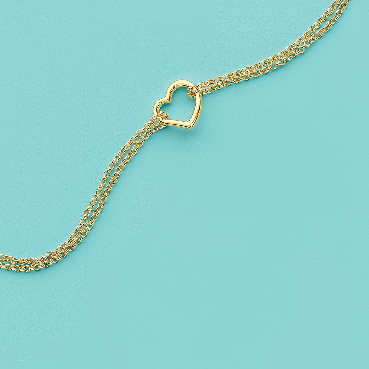 Ross-Simons 14Kt Yellow Gold 2-Strand Heart Center Anklet. 10 Inches Apparel & Accessories > Jewelry > Anklets Ross-Simons   
