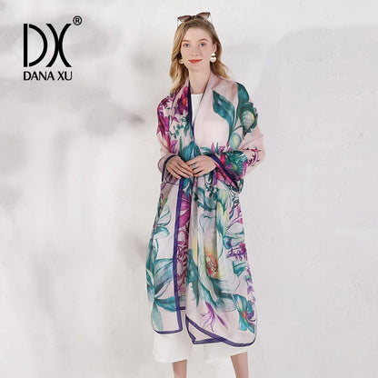 DANA XU Long Silk Fashion Oblong Floral Oversize Soft Scarf Wedding Shawls Beach Wraps Bandana Scarves for Women Apparel & Accessories > Clothing Accessories > Scarves & Shawls DANA XU   