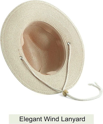 Koreshion Women Straw Panama Hat Summer Wide Brim Fedora Cap Beach Sun Hats UPF50+ Apparel & Accessories > Clothing Accessories > Hats Koreshion   