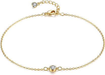 Women Dainty Anklet,14K Gold Plated Satellite Anklet Double Layered Cute Beads Chain Tassel Coin Disc Heart Summer Ankle Bracelet Boho Beach Foot Chain Apparel & Accessories > Jewelry > Anklets Befettly Dot CZ  