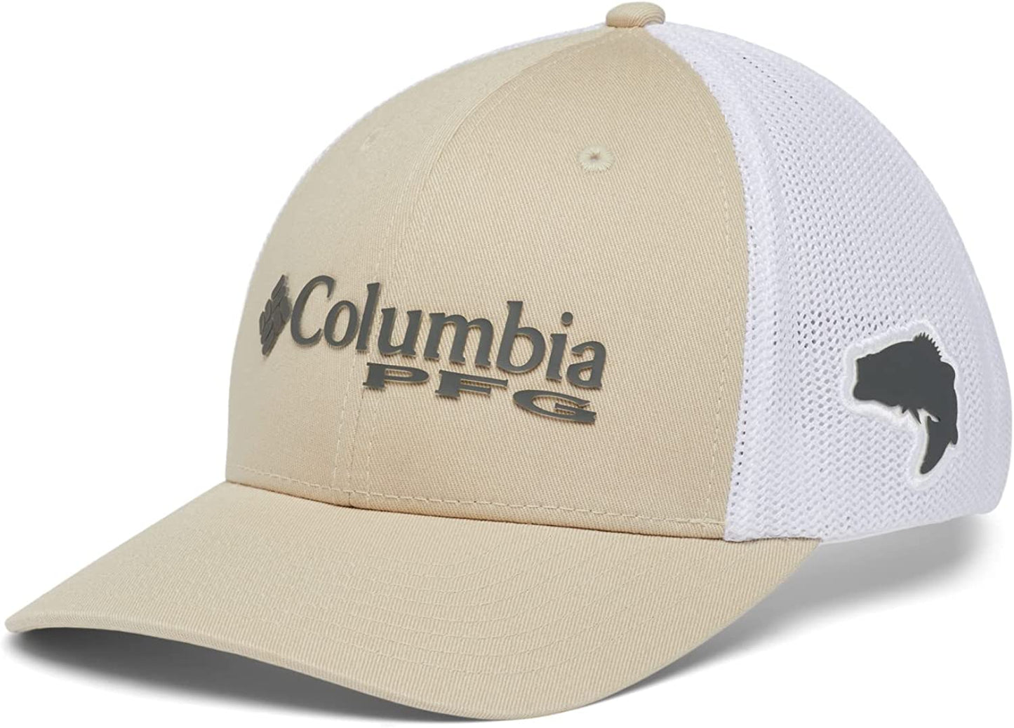 Columbia PFG Logo Mesh Ball Cap-High Crown Apparel & Accessories > Clothing Accessories > Hats Columbia Fossil, Grill, White, Bass Small-Medium 
